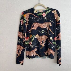 Las Serena's 100% Cashmere Navy Cheetah Crew Neck Sweater